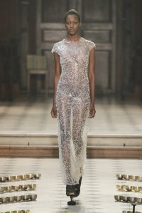 Iris van Herpen Seijaku couture creation inspired by cymatics and sound waves, with hand-blown glass bubbles coated in silicone forming bioluminescent patterns.